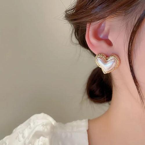 Gold Plated Heart Shape Pearl Stud Earring