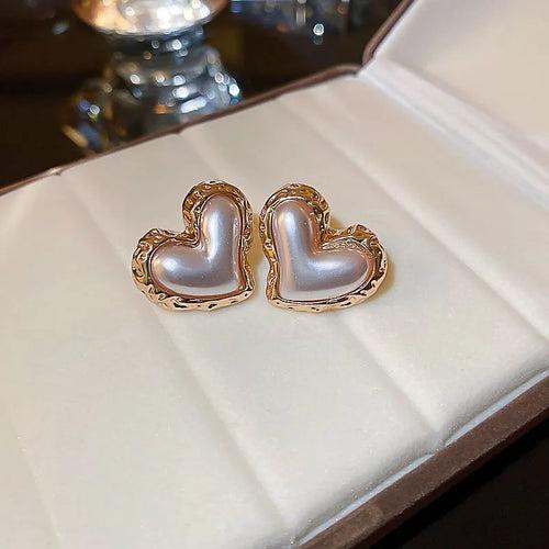 Gold Plated Heart Shape Pearl Stud Earring