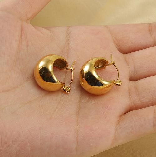 Gold Plated Round Stud Shaped Hoop Earrings