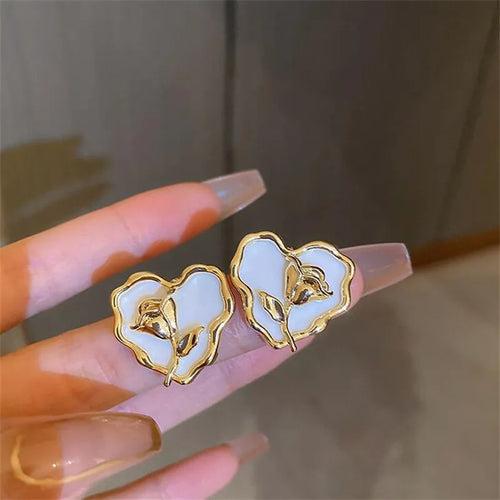 Gold Plated White Color Heart Shape Flower Studs Earring