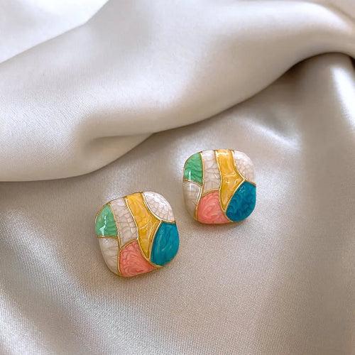 Korean Style Color Block Square Stud Earring For Women