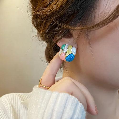 Korean Style Color Block Square Stud Earring For Women