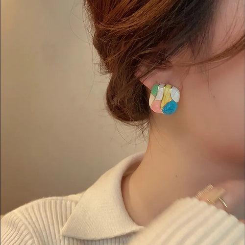 Korean Style Color Block Square Stud Earring For Women