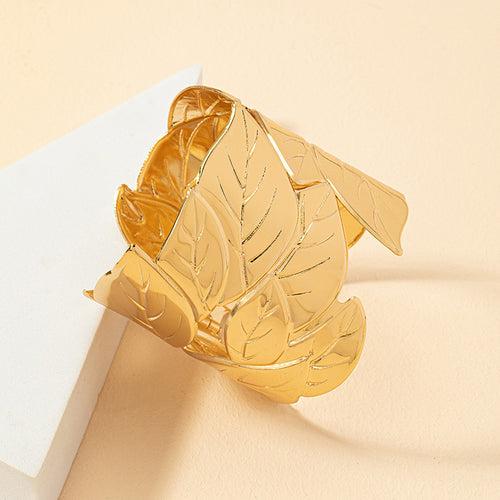 Leaf Style Over Sized Gold Plated Bracelet For Woman