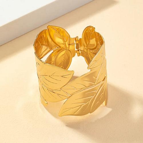 Leaf Style Over Sized Gold Plated Bracelet For Woman