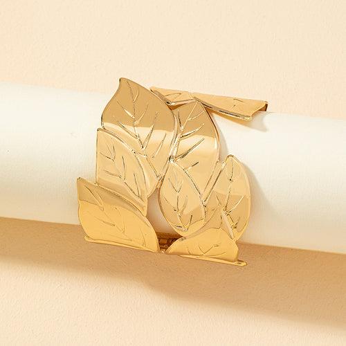 Leaf Style Over Sized Gold Plated Bracelet For Woman