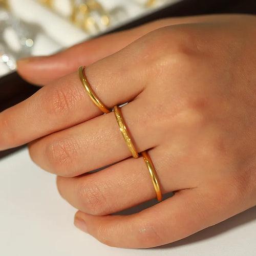 Set Of Three 18K Gold Plated Stainless Steel Anti-Tarnish Rings