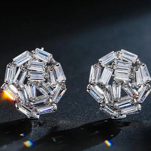 Silver Plated American Diamond Flower Stud Earring