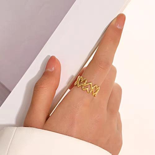 Vintage Style Heart Shape 18K Gold Plated Stainless Steel Anti-Tarnish Adjustable Opening Rings