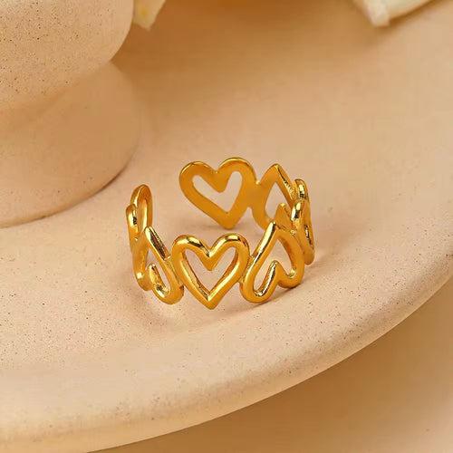 Vintage Style Heart Shape 18K Gold Plated Stainless Steel Anti-Tarnish Adjustable Opening Rings