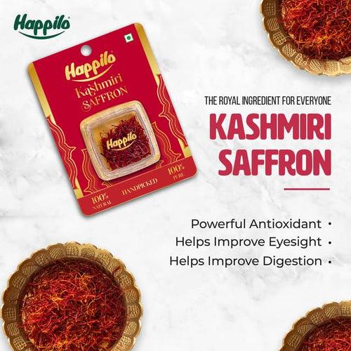 Happilo Premium Kashmiri Saffron 1g, Handpicked Pure Kesar for Pooja, Finest A++ Grade, Whole Threads For Golden Milk, Cooking