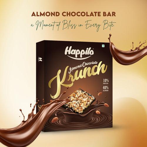 Happilo Premium Almond Chocolate Krunch Bar, Protein 10%, Almonds 40%, Almond Bar Chikki, No Preservatives, Gluten Free