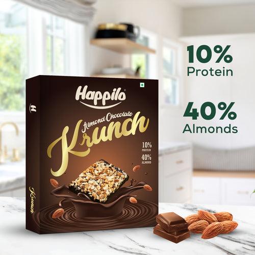 Happilo Premium Almond Chocolate Krunch Bar, Protein 10%, Almonds 40%, Almond Bar Chikki, No Preservatives, Gluten Free