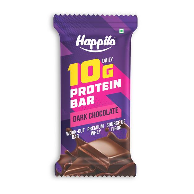 Happilo Premium Dark Chocolate Protein Bar, 10g Protein, Premium Whey, Source of Fiber, Work Out Bar