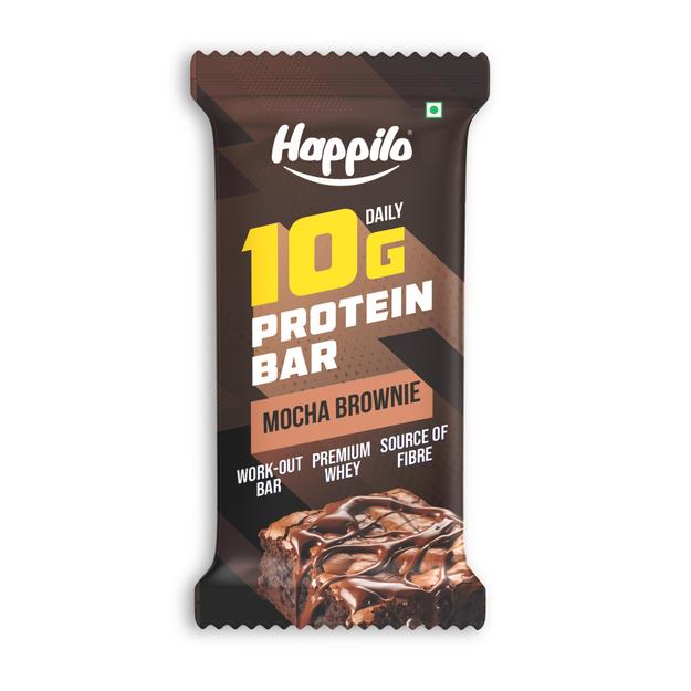 Happilo Premium Mocha Brownie Protein Bar, Protein 10g, Premium Whey, Source of Fiber, Work Out Bar