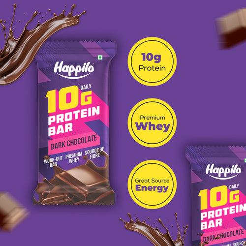 Happilo Premium Dark Chocolate Protein Bar, 10g Protein, Premium Whey, Source of Fiber, Work Out Bar