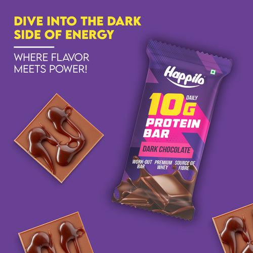 Happilo Premium Dark Chocolate Protein Bar, 10g Protein, Premium Whey, Source of Fiber, Work Out Bar