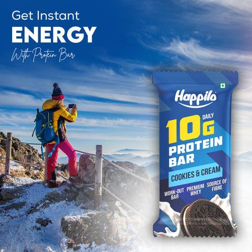 Happilo Premium Cookies & Cream Protein Bar, Protein 10g, Premium Whey, Source of Fiber, Work Out Bar