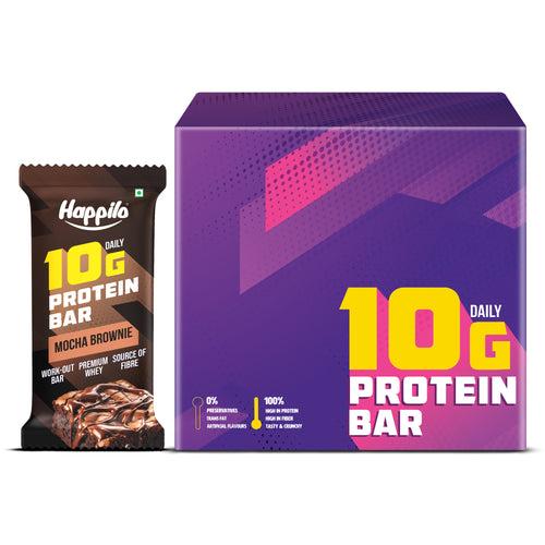 Happilo Premium Mocha Brownie Protein Bar, Protein 10g, Premium Whey, Source of Fiber, Work Out Bar