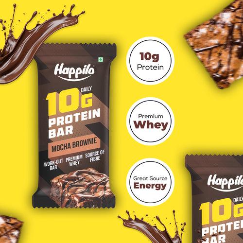 Happilo Premium Mocha Brownie Protein Bar, Protein 10g, Premium Whey, Source of Fiber, Work Out Bar