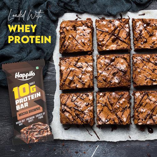 Happilo Premium Mocha Brownie Protein Bar, Protein 10g, Premium Whey, Source of Fiber, Work Out Bar