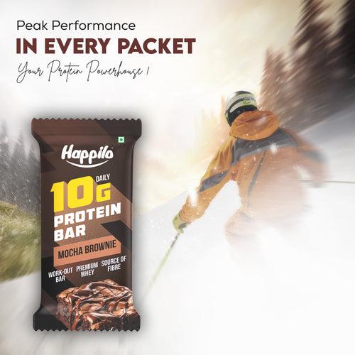 Happilo Premium Mocha Brownie Protein Bar, Protein 10g, Premium Whey, Source of Fiber, Work Out Bar