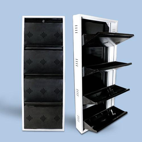 Space Saver Wide 4 Level 20 inch Shoe Rack (White and Brown)
