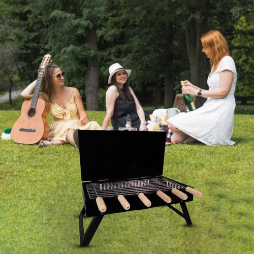 GrillPorter Briefcase Barbeque with Lid and Accessories | Barbeque with 6 skewers, Tong, &Wooden Cleaning Brush