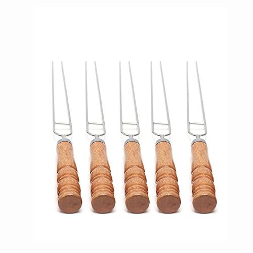 Barbeque Wooden Handle Stainless Steel Skewers, Set of 5