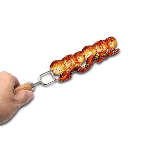 Barbeque Wooden Handle Stainless Steel Skewers, Set of 5