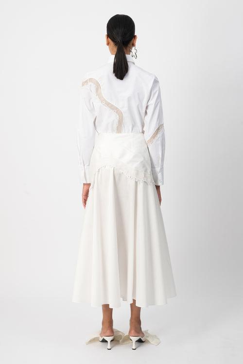 white handcrafted pascal midi skirt