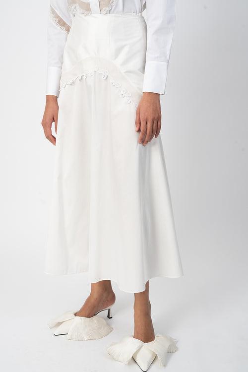 white handcrafted pascal midi skirt