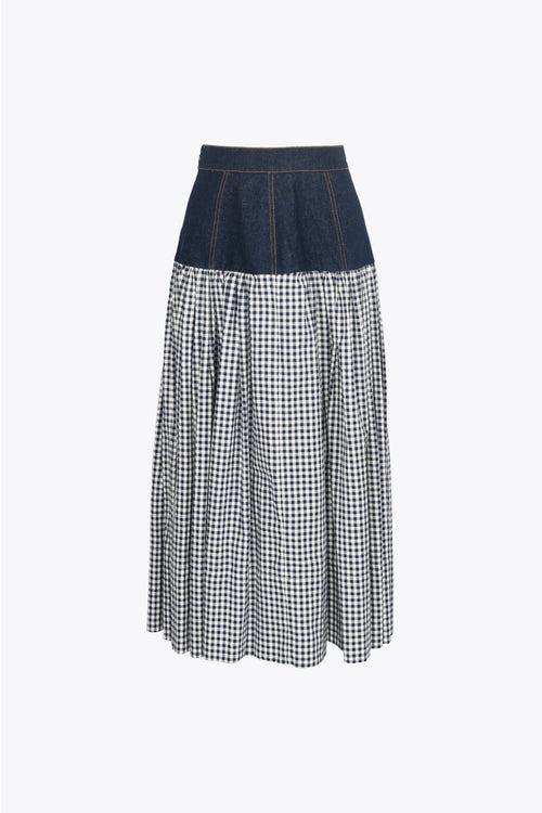 gingham and denim skirt