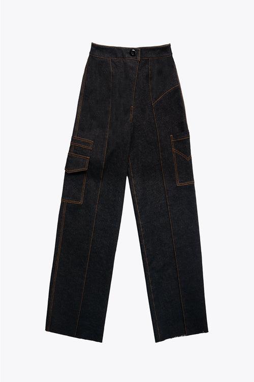 black denim pleated trousers