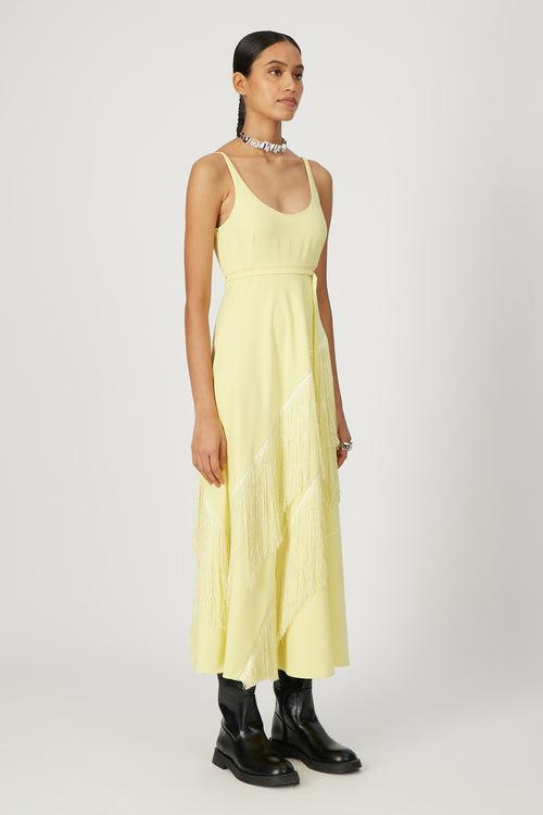 lime yellow cascade cami dress