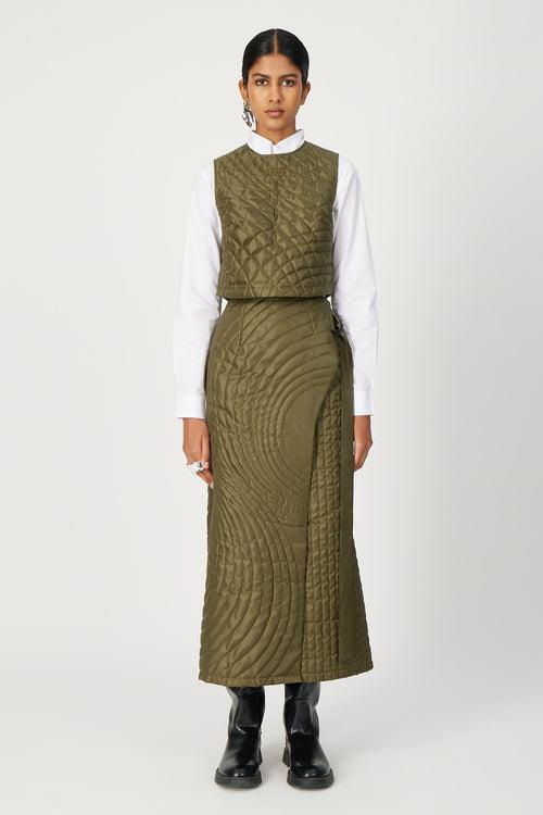 olive green moonpath quilted skirt