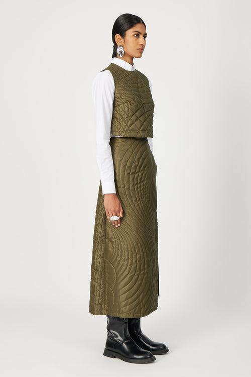 olive green moonpath quilted skirt