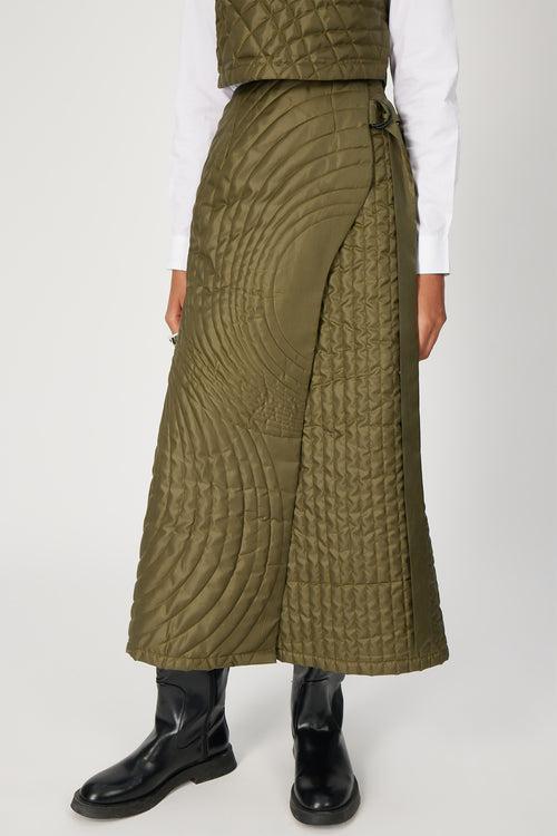 olive green moonpath quilted skirt