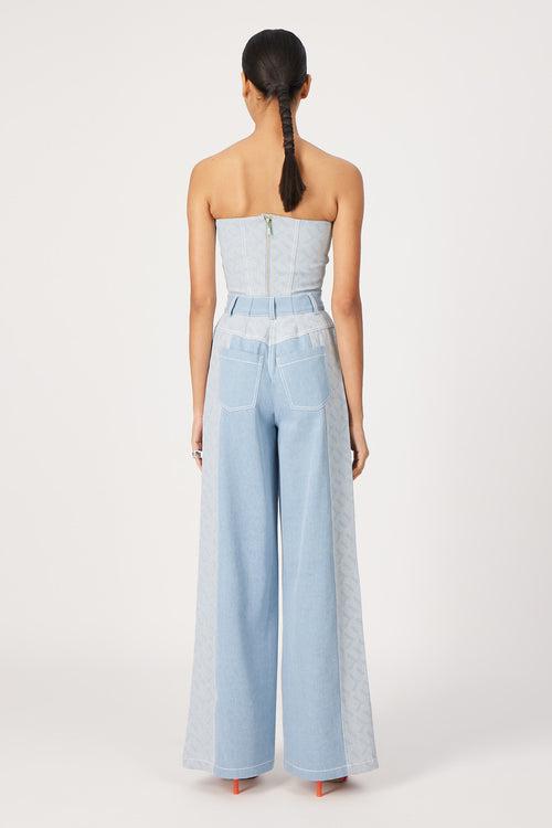 light blue moon-o-gram denim corset