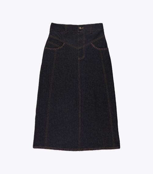 Raw Denim Midi Skirt