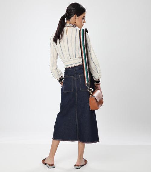 Raw Denim Midi Skirt