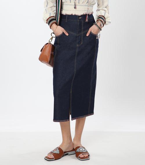 Raw Denim Midi Skirt