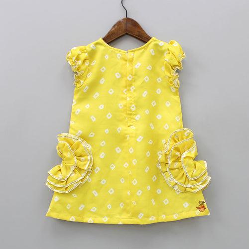 Flowers Adorned Bandhani Printed Yellow Dress