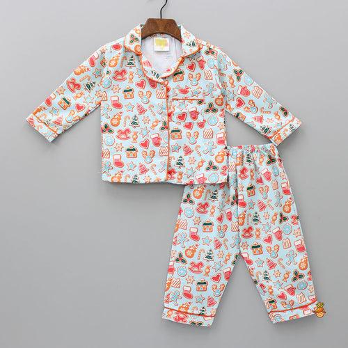 Powder Blue Cotton Rayon Christmas Sleepwear