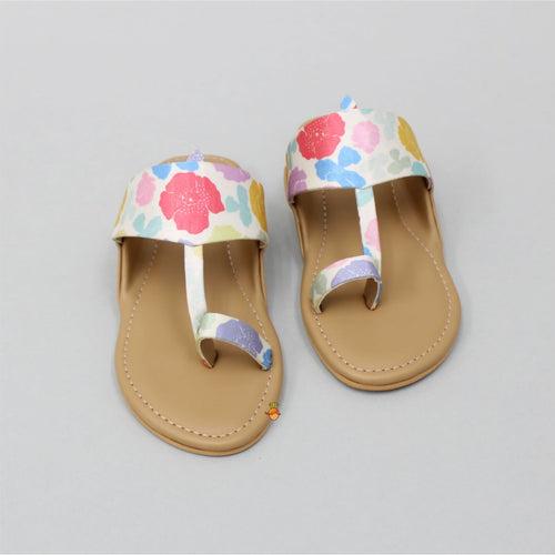 Multicolour Floral Printed Slip On Kolhapuri Flats