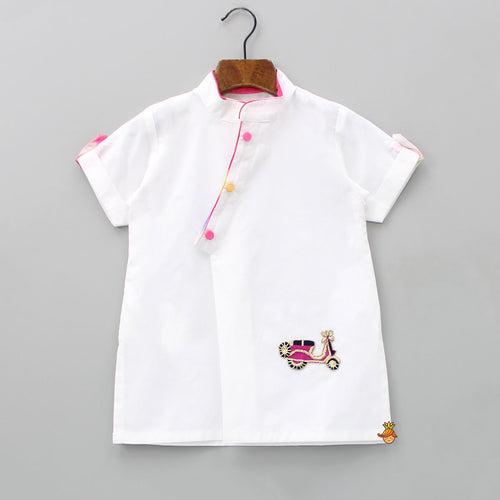 Scooty Embroidered White Kurta With Colourful Tie Dye Pyjama