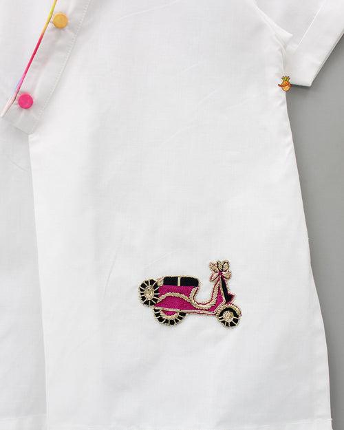 Scooty Embroidered White Kurta With Colourful Tie Dye Pyjama