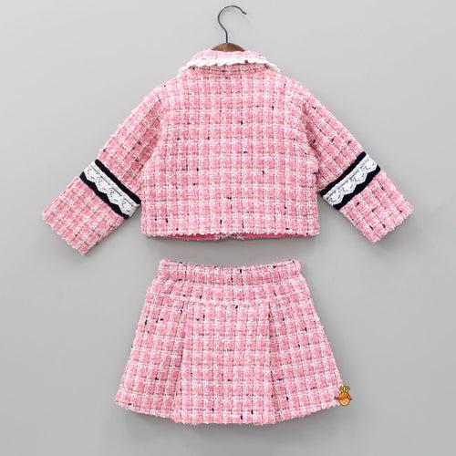 Pretty Pink Tweed Shirt Style Top And Skirt