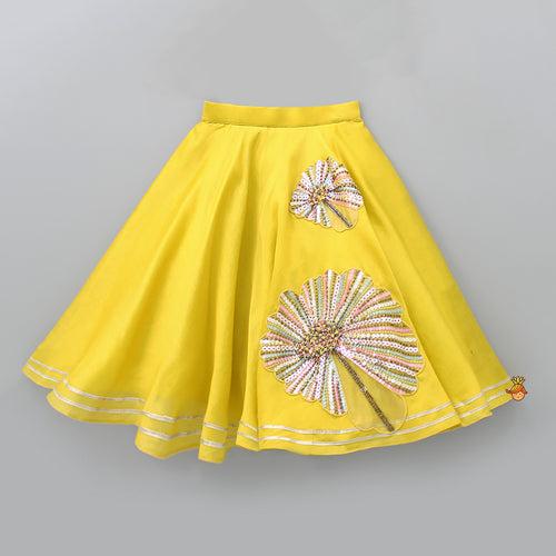 Elasticated Sleeves Mustard Top And Flared Lehenga