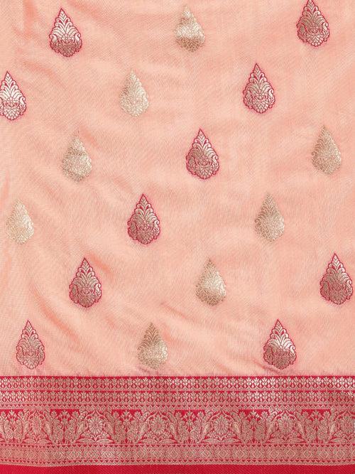 Pink Ethnic Motifs Zari Silk Cotton Banarasi Saree